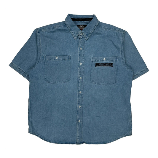 Harley Davidson Denim Shirt - XL Blue Cotton