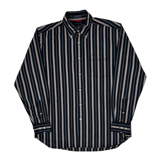 Vintage Tommy Hilfiger Striped Patterned Shirt - Medium Black Cotton