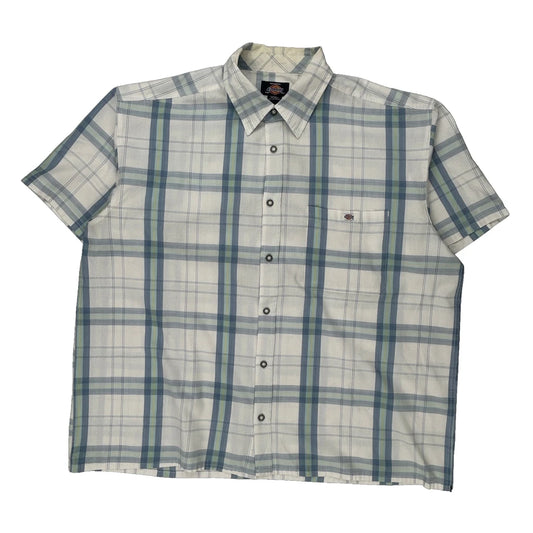 Dickies Checked Short Sleeve Shirt - 2XL Blue Cotton Blend