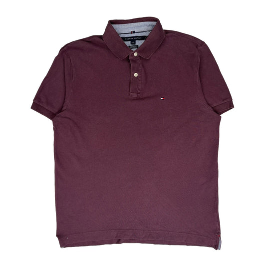 Tommy Hilfiger Polo Shirt - Large Burgundy Cotton