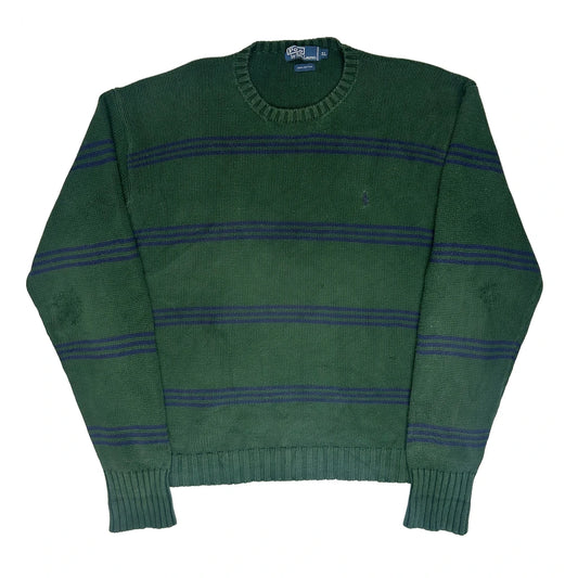 Vintage Polo By Ralph Lauren Striped Jumper - XL Green Cotton