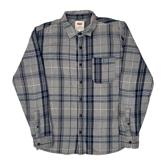 Levis Checked Flannel Shirt - Medium Grey Cotton