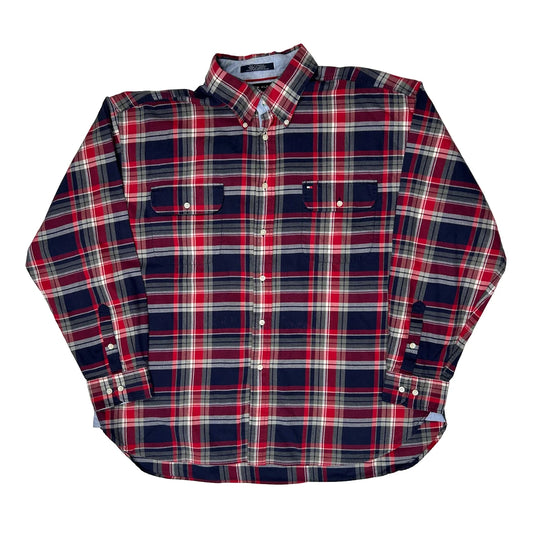 Vintage Tommy Hilfiger Checked Flannel Shirt - 2XL Navy Cotton