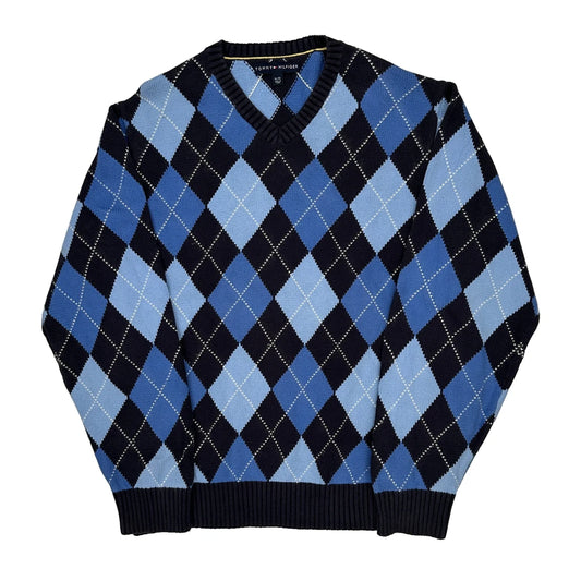 Tommy Hilfiger Argyle Jumper - XL Black Cotton