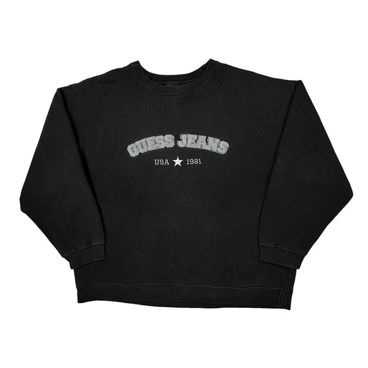Guess Spellout Sweatshirt - XL Black Cotton Blend