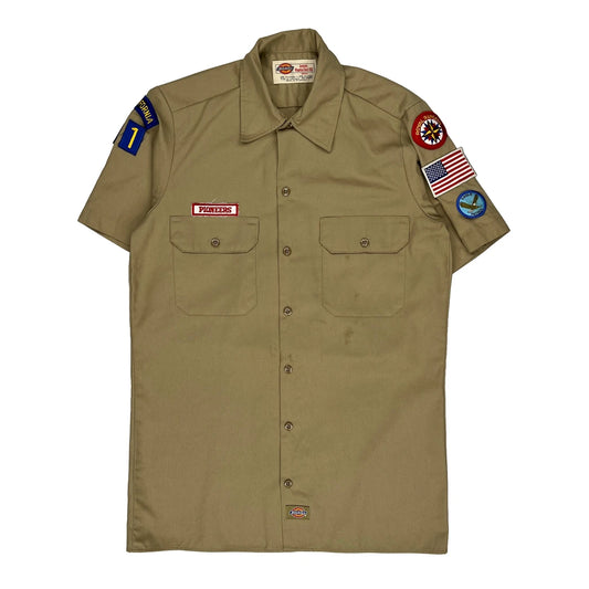Dickies Short Sleeve Shirt - Small Khaki Polyester Blend