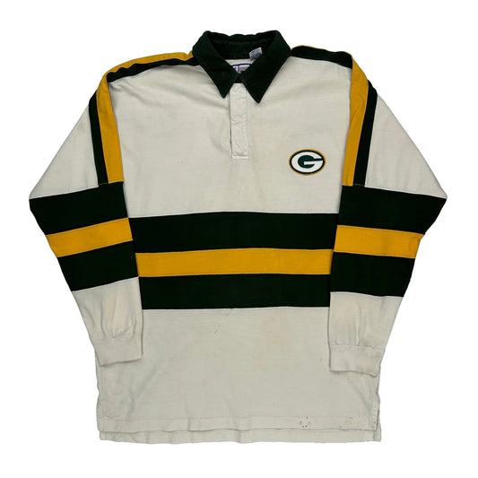 Green Bay Packers Logo 7 Striped Rugby Shirt - Large Cream Cotton