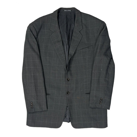 Made In Italy Armani Checked Blazer - Large Grey Wool Blend