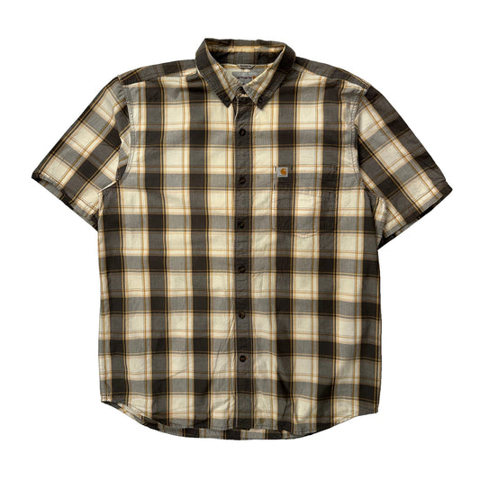 Carhartt Checked Short Sleeve Shirt - Large Brown Cotton