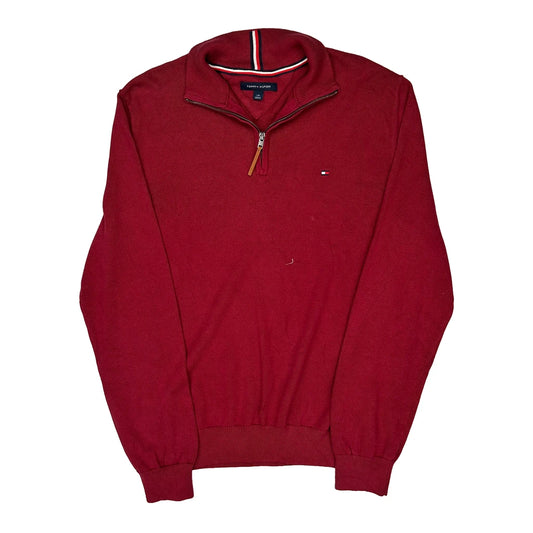 Vintage Tommy Hilfiger 1/4 Zip - Large Red Knitted