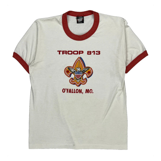 Boy Scouts Troop 813 Screen Stars Graphic T-Shirt - Large Red Cotton