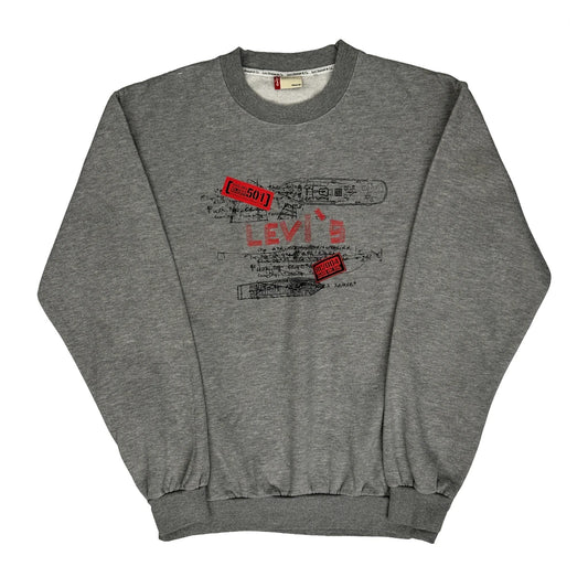 Vintage Levis Spellout Sweatshirt - XL Grey Cotton Blend