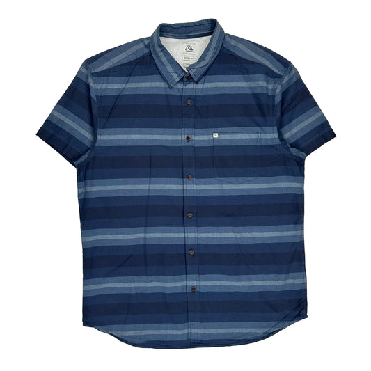 Quiksilver Striped Short Sleeve Shirt - XL Blue Cotton