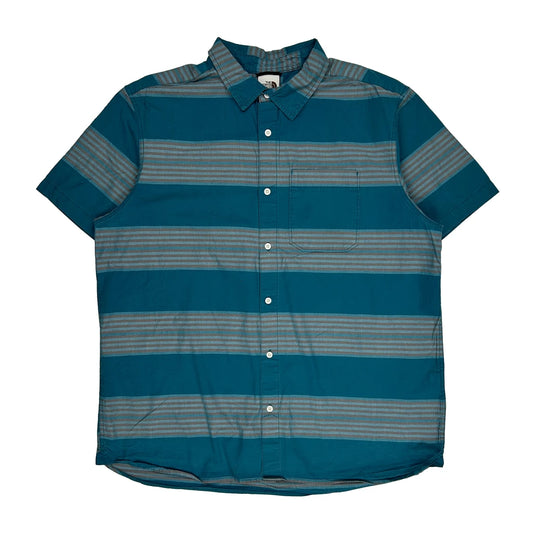 The North Face Striped Short Sleeve Shirt - XL Blue Cotton