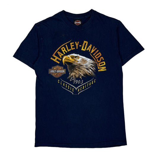 Harley Davidson Graphic T-Shirt - Medium Blue Cotton