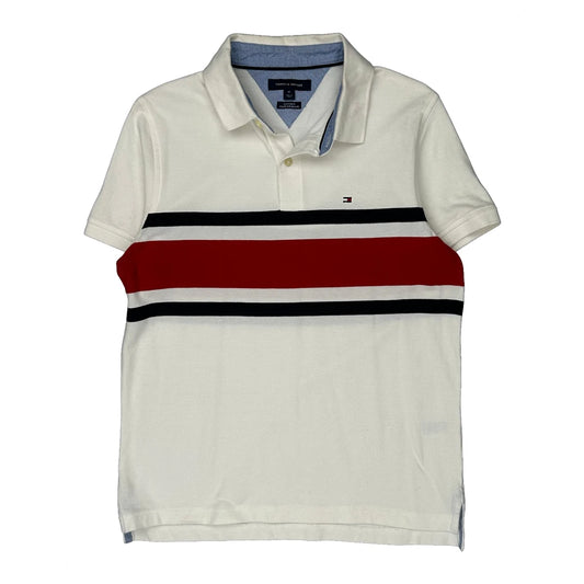 Tommy Hilfiger Striped Polo Shirt - Medium White Cotton