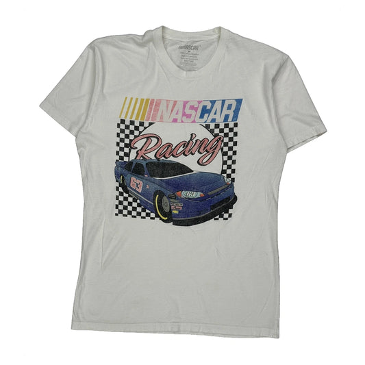 Vintage Racing Nascar Graphic T-Shirt - Medium White Cotton