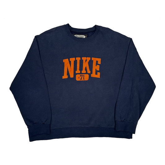 Nike Spellout Sweatshirt - Large Blue Cotton Blend