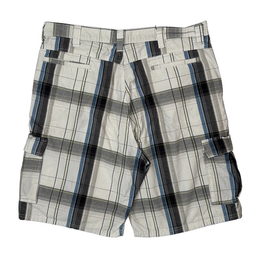 Wrangler Checked Cargo Shorts - 36W 11L White Cotton