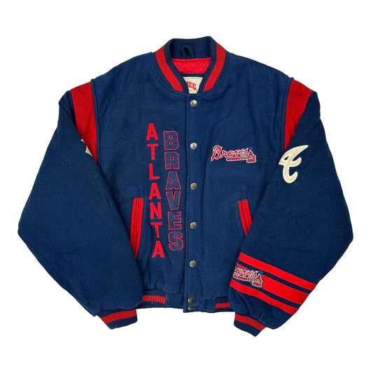 Vintage Atlanta Braves Nutmeg Varsity Jacket - Medium Blue Wool Blend