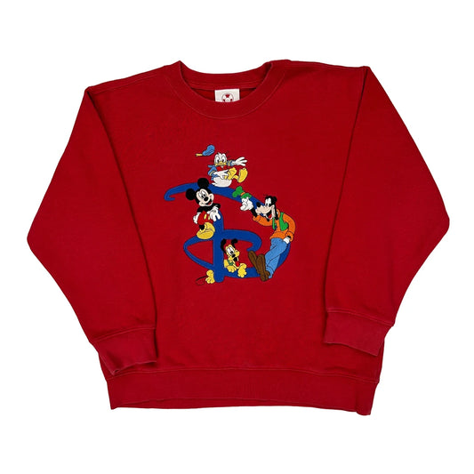 Age 7-8 Mickey Mouse Disney Cartoon Sweatshirt - Medium Red Cotton