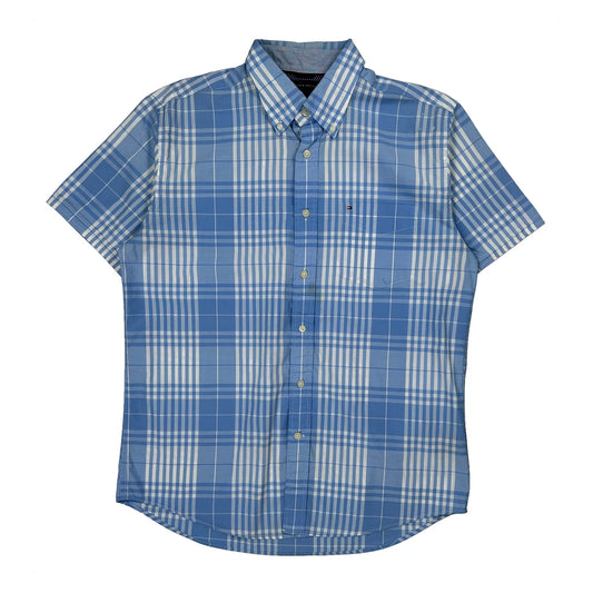 Tommy Hilfiger Checked Short Sleeve Shirt - Large Blue Cotton