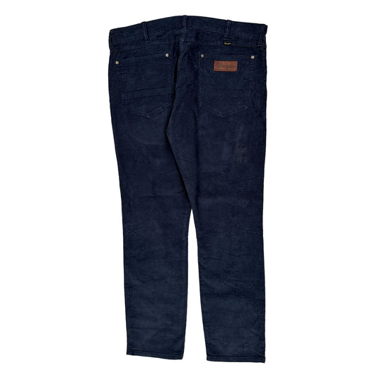 Wrangler Slim Cord Trousers - 38″ Waist Navy Cotton Blend