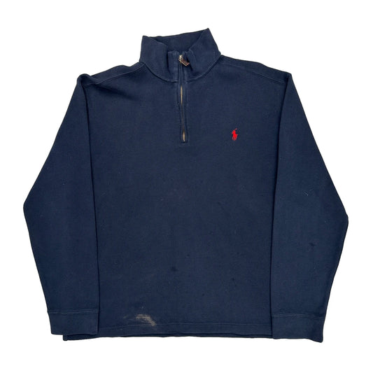 Polo By Ralph Lauren 1/4 Zip - Large Navy Cotton