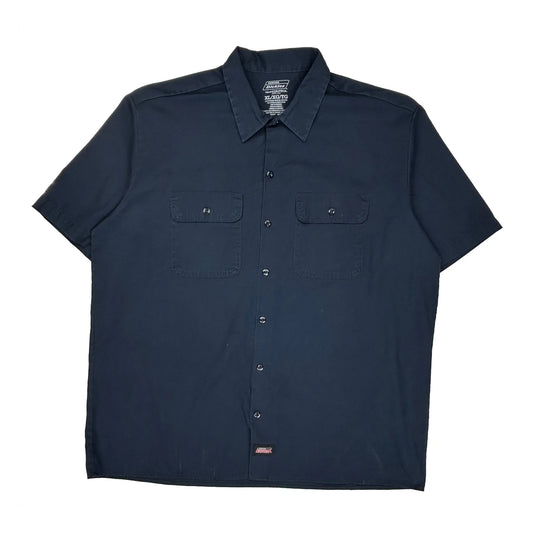 Vintage Dickies Short Sleeve Shirt - XL Navy Polyester Blend