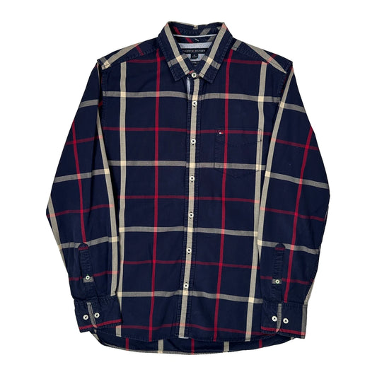 Vintage Tommy Hilfiger Checked Shirt - Medium Navy Cotton