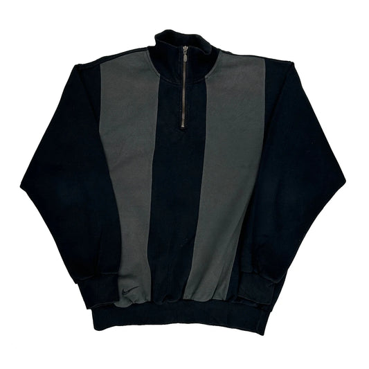 Vintage Nike Golf Striped 1/4 Zip - Large Black Cotton