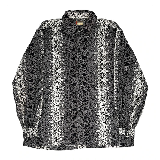 70S Unbranded Patterned Shirt - XL Black & White Cotton