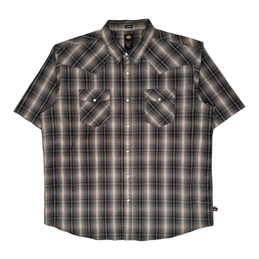 Dickies Checked Short Sleeve Shirt - XL Grey Polyester Blend