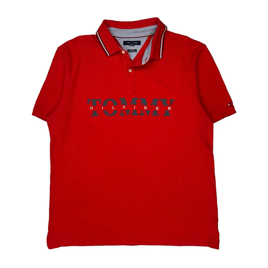 Vintage Tommy Hilfiger Spellout Polo Shirt - XL Red Cotton
