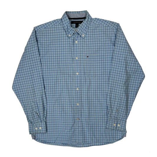 Vintage Tommy Hilfiger Checked Shirt - Medium Blue Cotton