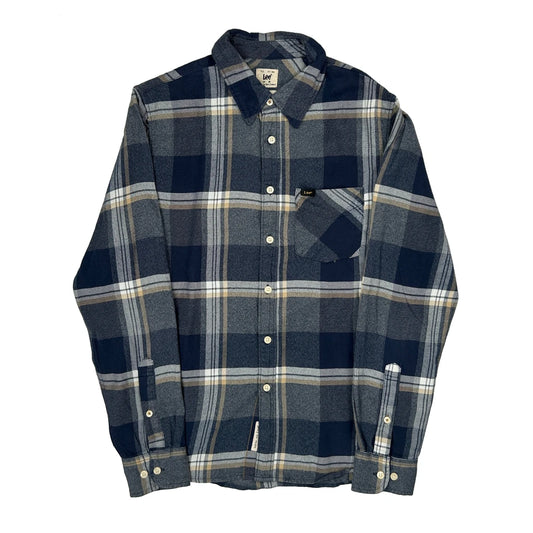 Vintage Lee Checked Flannel Shirt - Medium Blue Cotton