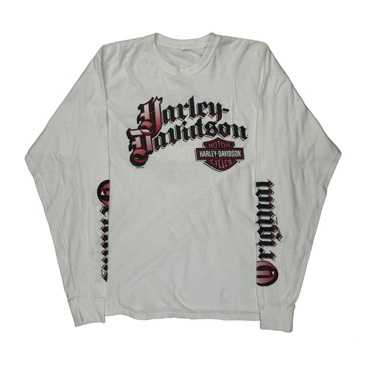 Powder Keg Harley-Davidson, Mason, Ohio Harley Davidson Graphic Long Sleeve T-Shirt - Large White Cotton