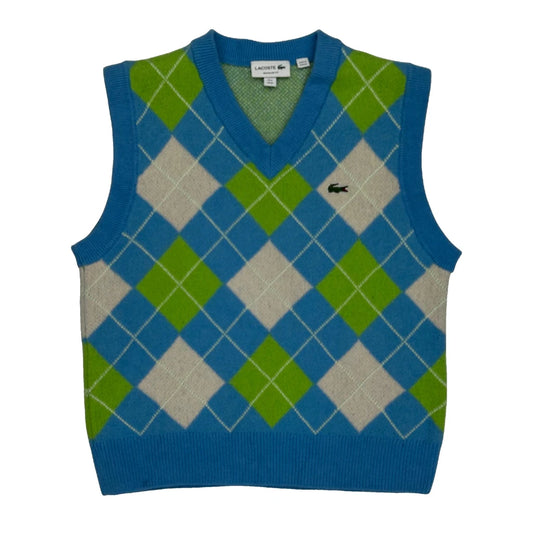 Lacoste Argyle Sweater Vest - Medium Blue Wool
