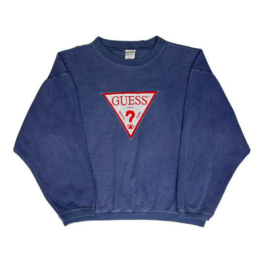 Made In USA 90S Guess Graphic Sweatshirt - Medium Blue Cotton Blend