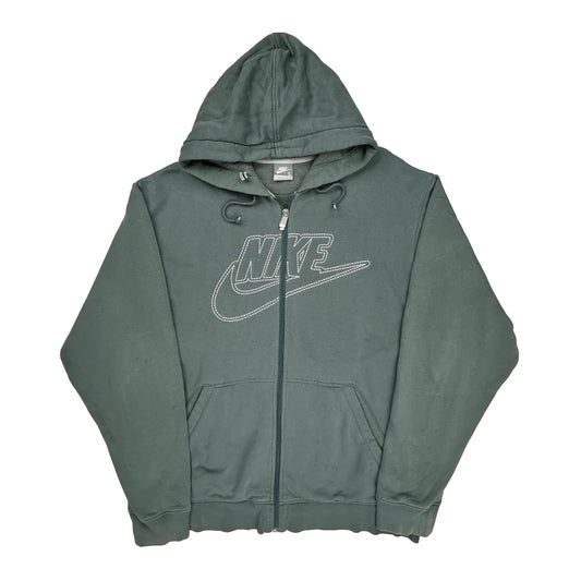 Vintage Nike Spellout Hoodie - Large Green Cotton