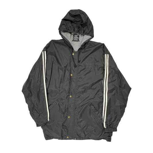 Adidas Striped Windbreaker - Large Black Polyester