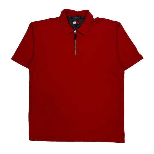 Tommy Hilfiger Zip Polo Shirt - Large Red Cotton
