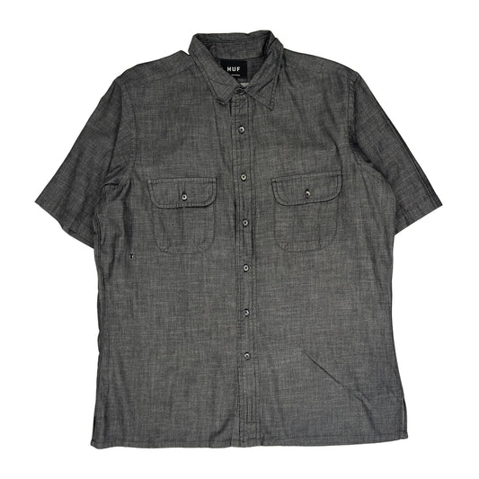 Vintage Huf Slim Fit Short Sleeve Shirt - Large Grey Cotton