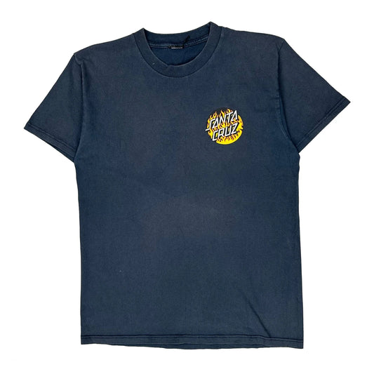 Vintage Flame Logo Santa Cruz Graphic T-Shirt - Small Blue Cotton