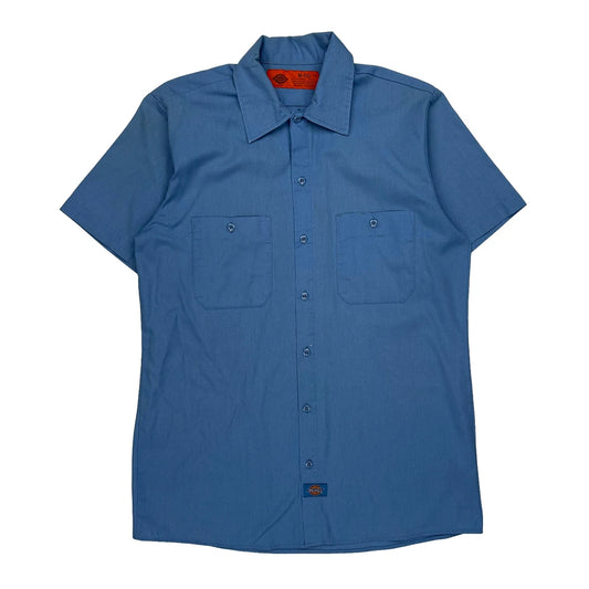 Vintage Dickies Short Sleeve Shirt - Medium Blue Polyester Blend