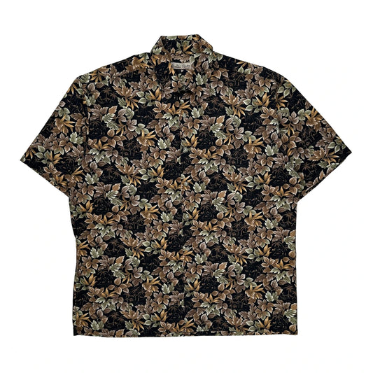Hollis River Floral Hawaiian Shirt - Large Black Cotton