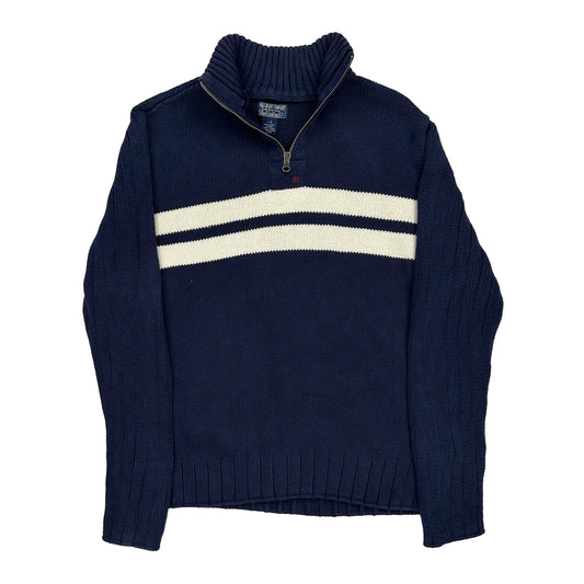 Ralph Lauren Striped 1/4 Zip - Large White Cotton
