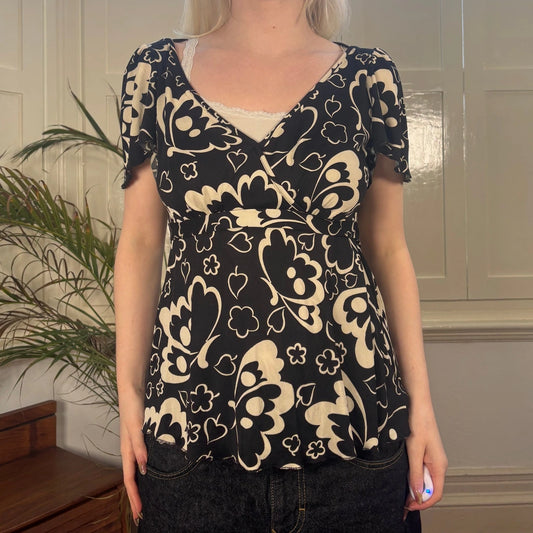 Cheap & Chic Moschino Floral Top - Large Black Viscose