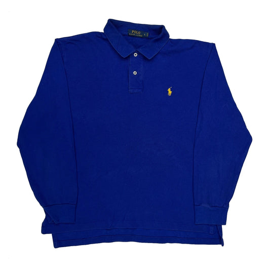Polo By Ralph Lauren Long Sleeve Polo Shirt - Large Blue Cotton