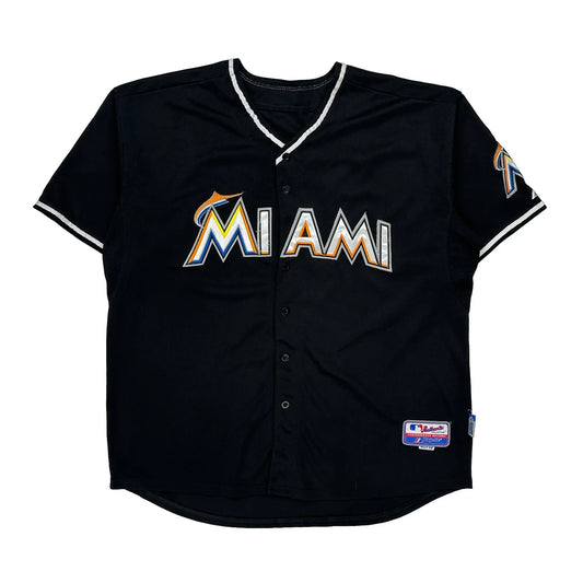 Vintage Miami Marlins Majestic Mlb Jersey - 2XL Black Polyester
